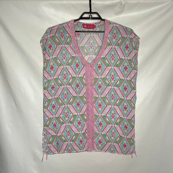 Macbeth Collection Y2K V-Neck Cover-Up Womens Top Sz M Pink Resort Boho Cabana - Picture 10 of 11